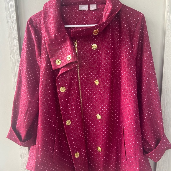 Chicos Size 2 red with pink polkadots raincoat - Picture 3 of 8